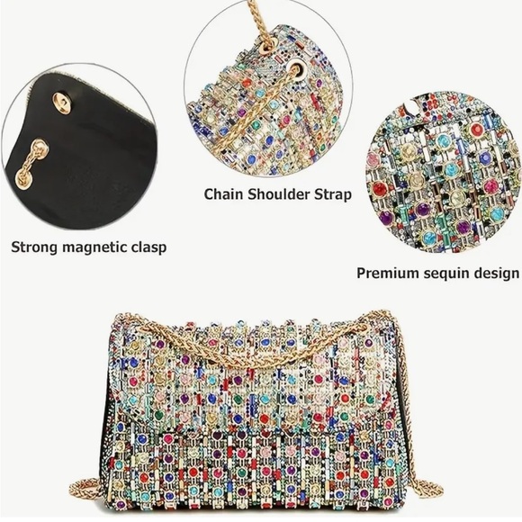 Elegant Unbranded Multicolor Studded Rhinestone Women's Bag - NIP - Picture 15 of 16